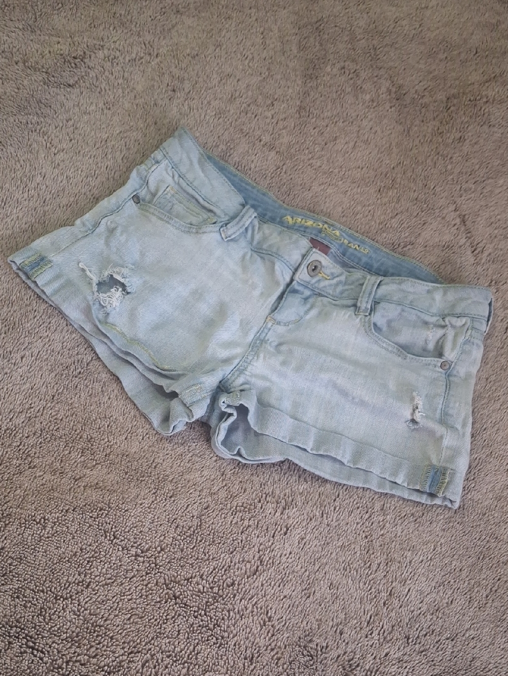 Arizona Super Short Light Blue Distressed Shorts